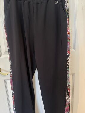 JOHNNY WAS BEE ACTIVE Black Track Pants with Multicolor Side Stripe